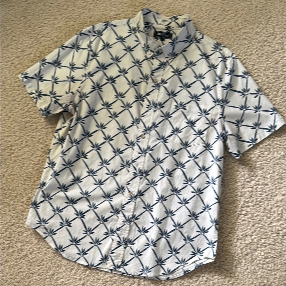 Reyn Spooner Blue and White Casual Button Down Shirt M Tailored